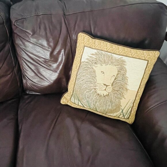 1 Tapestry Lion Golden Brown Throw Pillow by Riverdale 15 Inch Decorative Square - Picture 4 of 11